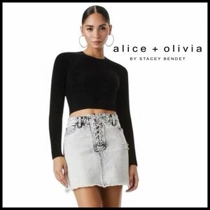 Alice + Olivia Lace Front High Rise Denim Skirt- Acid Wash